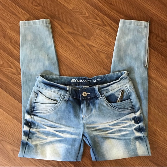 👑 BLUE ASPHALT ACID STYLE ANKLE ZIP JEANS SIZE 7 - Picture 1 of 3